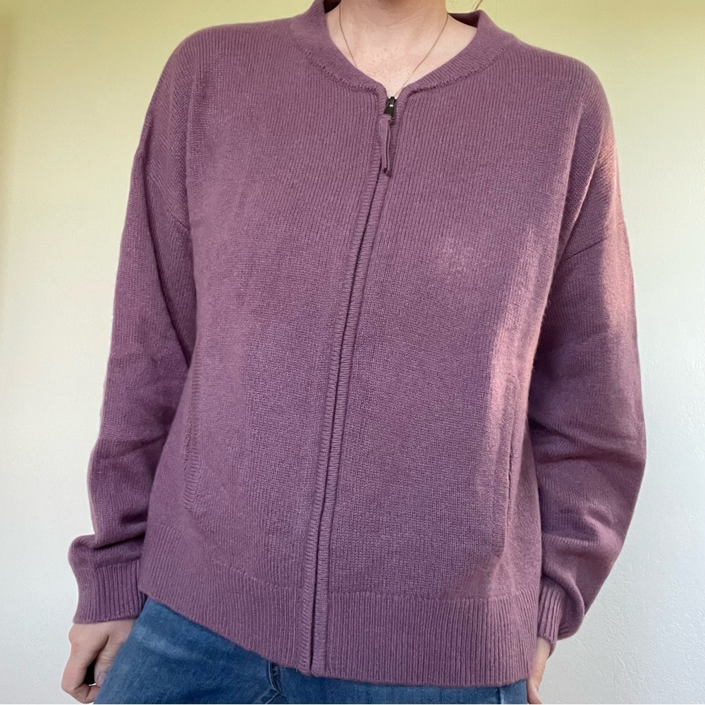 Garnet Hill Cashmere Crewneck Sweater in Plum - Picture 2 of 9